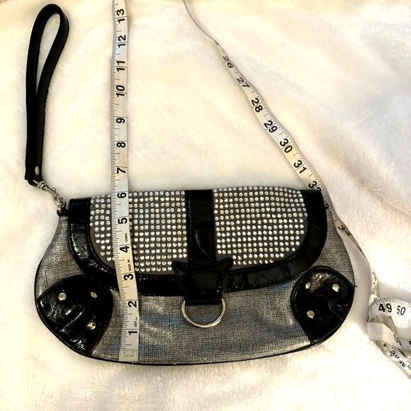 Express Black and Silver Studded Bejeweled Hobo Wristlet Bag Excellent Condition - Picture 8 of 11
